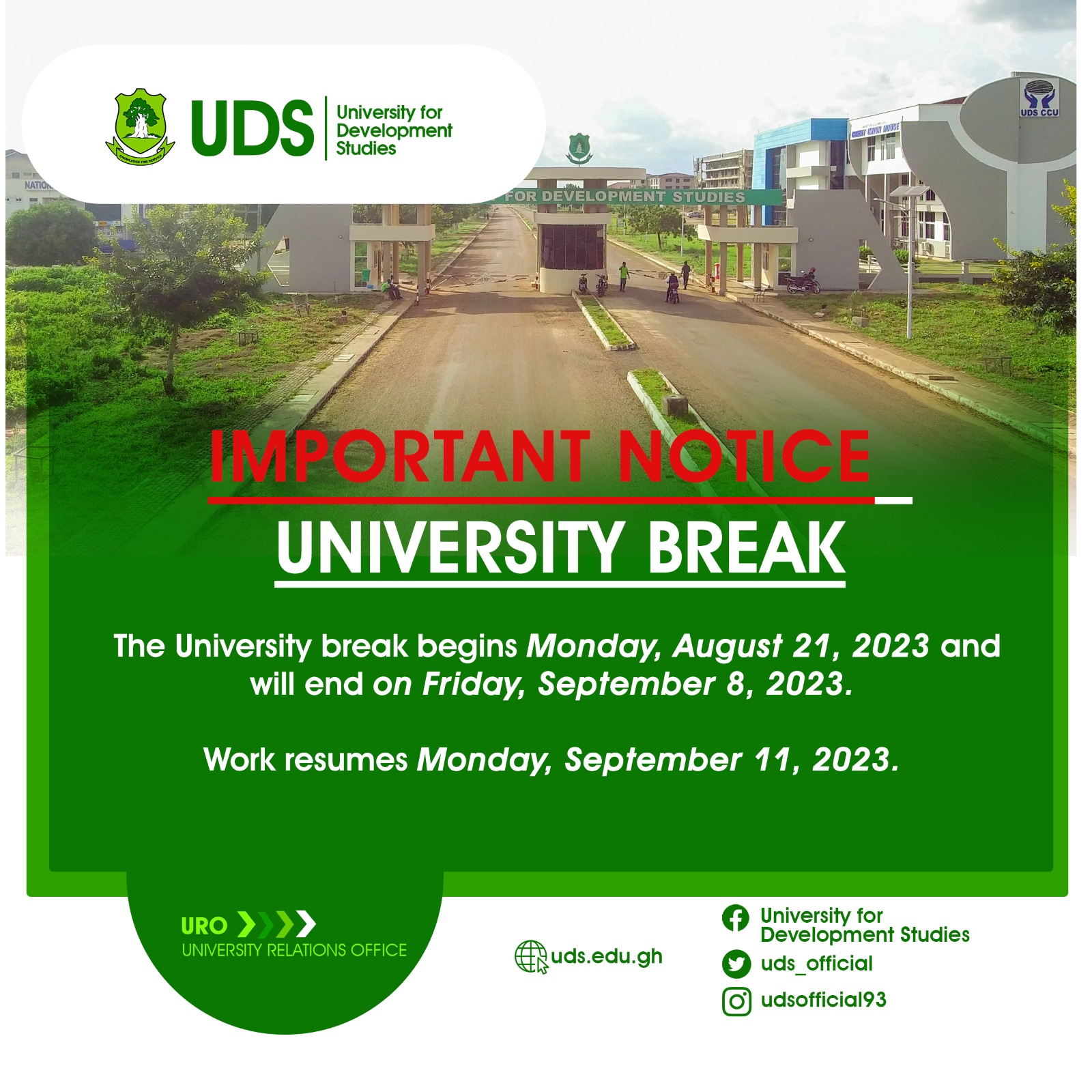 Important Notice - University Break