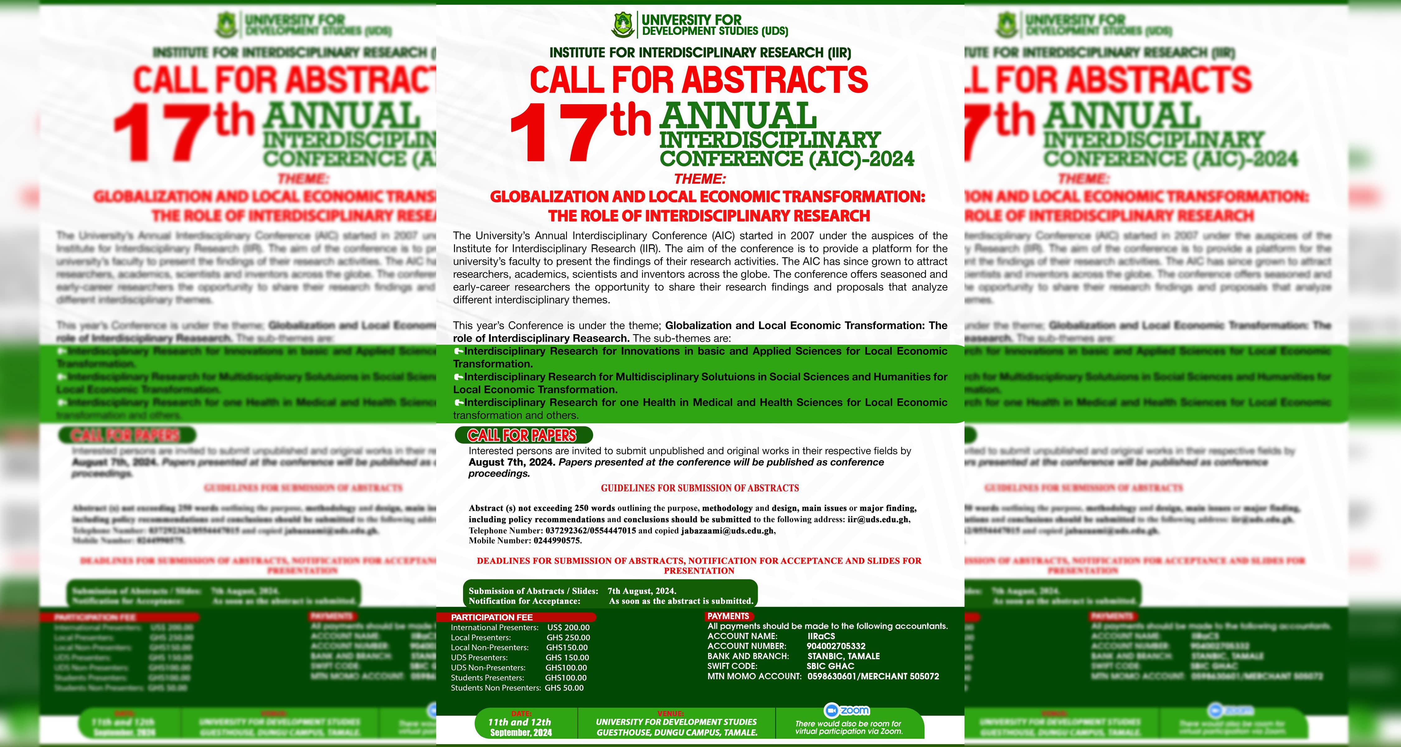 Call for Abstract - 17th Annual Interdisciplinary Conference (AIC) 2024