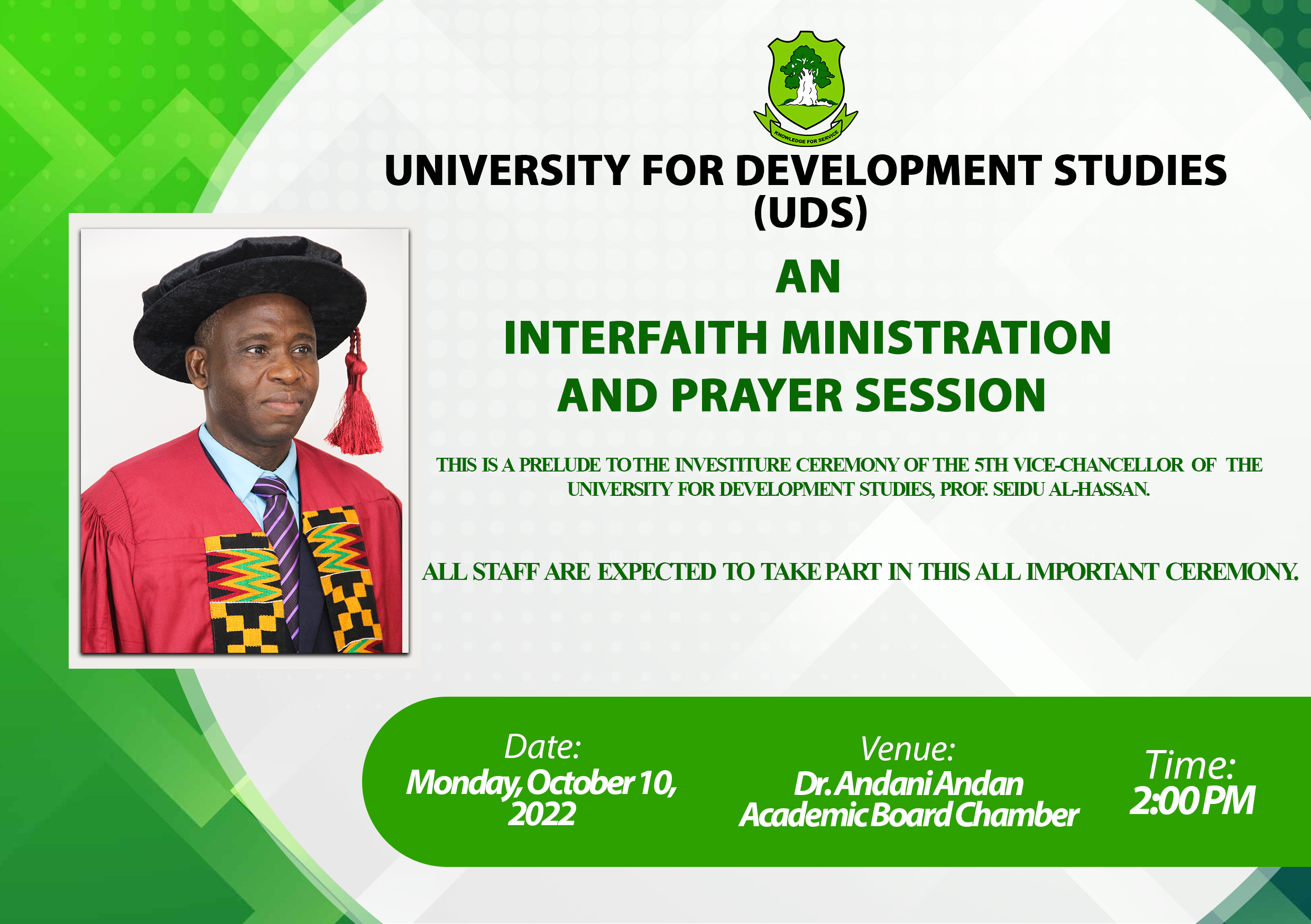 UDS to Observe Interfaith Prayer and Ministration Service on Monday, October 10, 2022