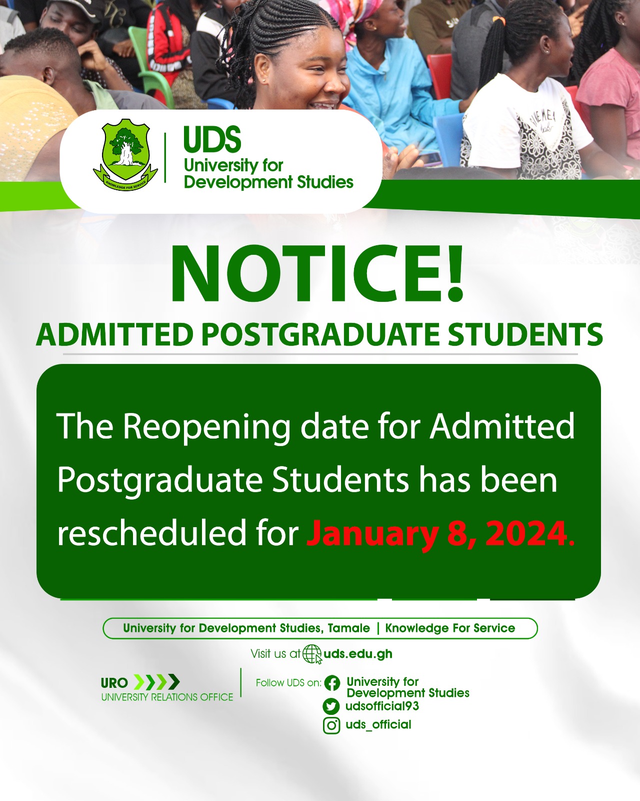 Notice To Admitted Postgraduate Students