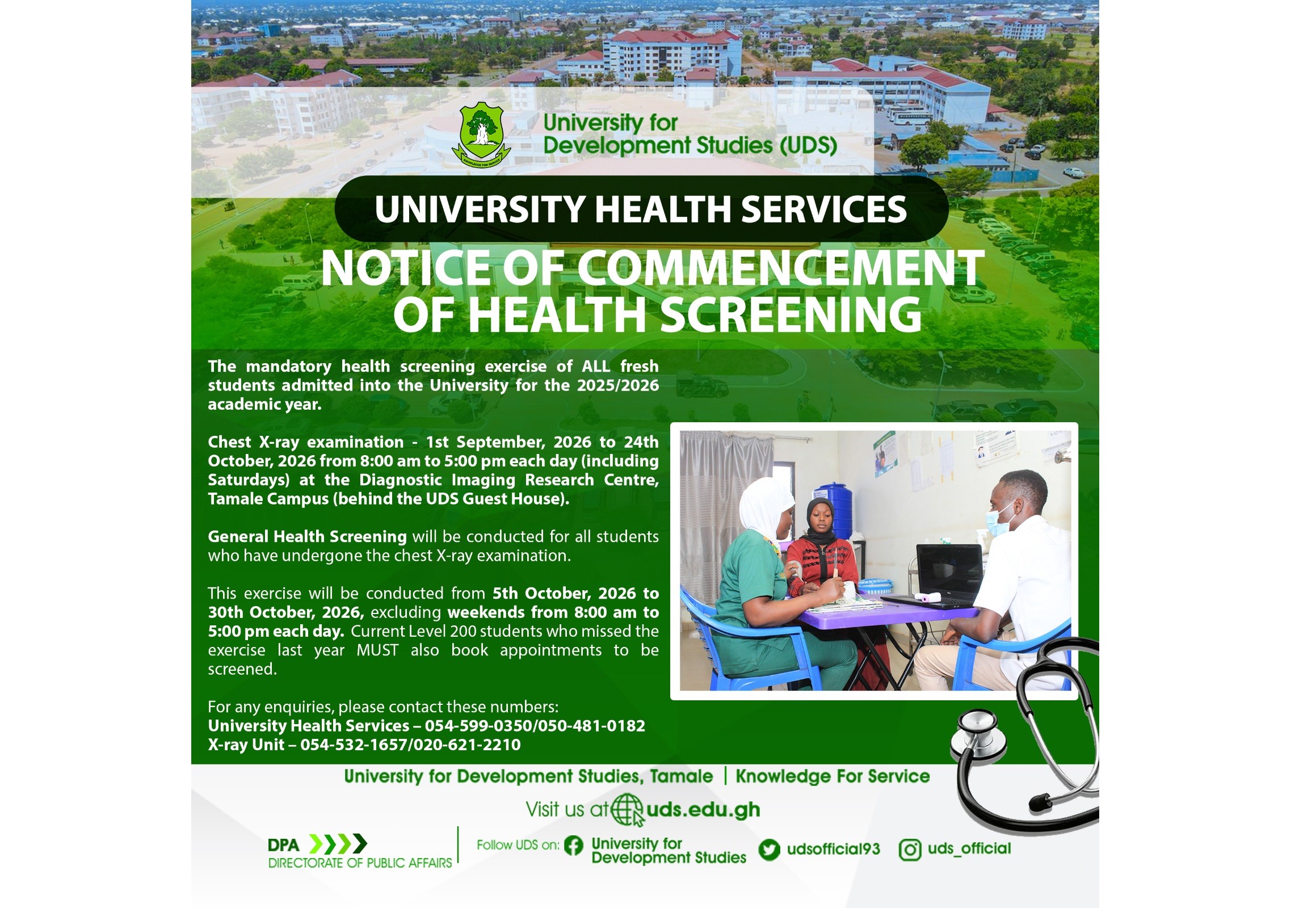 2026/2027 Level 100 Health Screening and Procedure