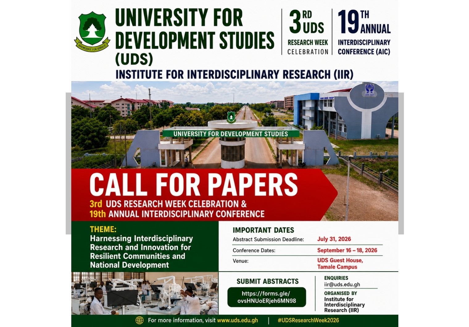 Call for Papers - 3rd UDS Research Week Celebration and 19th Annual Interdisciplinary Conference (AIC) 2026