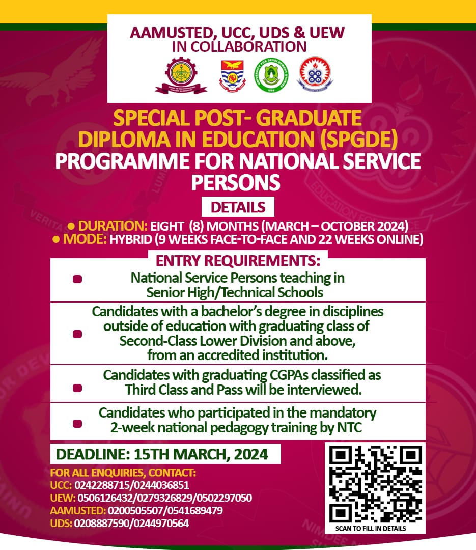 CALL FOR APPLICATIONS - SPECIAL PGDE PROGRAMME FOR NATIONAL SERVICE PERSONS