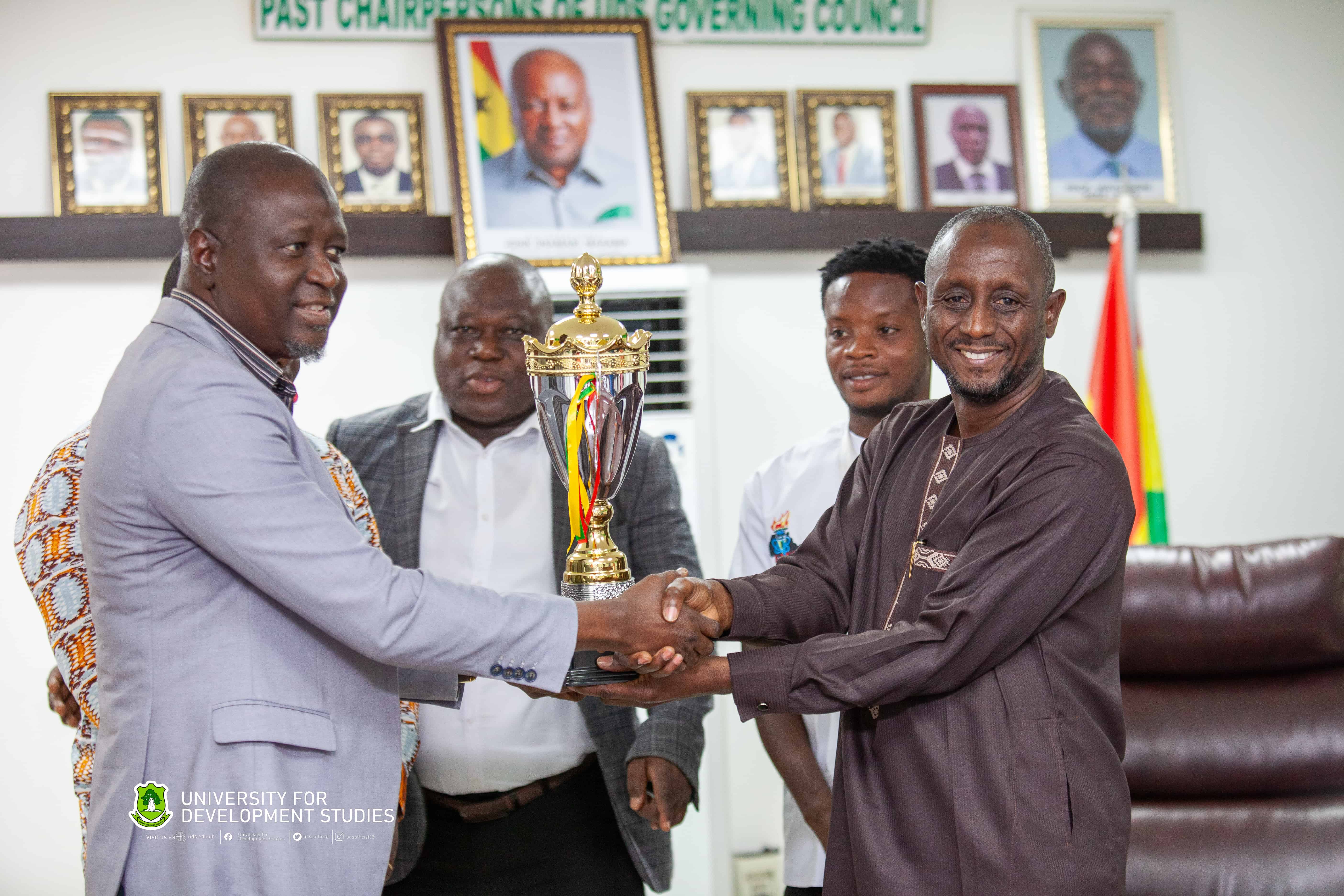 The African University Football Champions Present The Trophy to The Vice-Chancellor