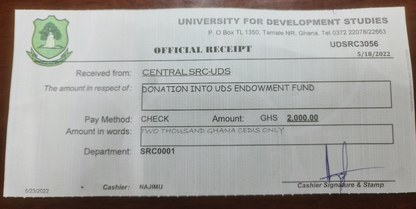 Central SRC of University for Development Studies (UDS) Redeems Pledge Made at Launch of UDSEF